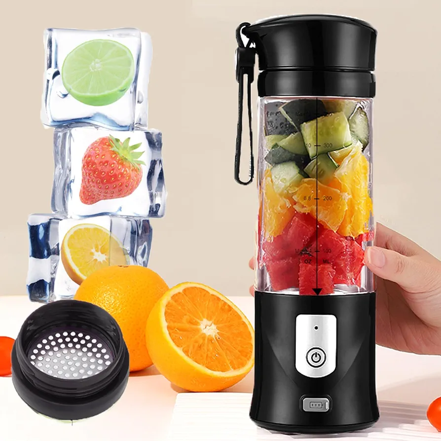 Portable Blender, Cordless, Personal Blender-for Shakes & Smoothies, BPA Free, Leakproof, USB-C Rechargeable, Ideal for Ice Blending, Juicing, and Food Processing, Convenient, and Versatile (Black)