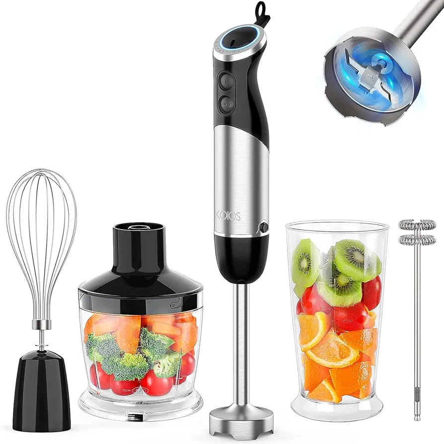 KOIOS Upgraded Immersion Blender Handheld, 1000W 12-Speed 5 in 1 Hand Mixer Stick Blender with 304 Stainless Steel Blade,Food Processor,Beaker,Egg Whisk&Milk Frother,Non-BPA,Smoothies Purée Baby Food