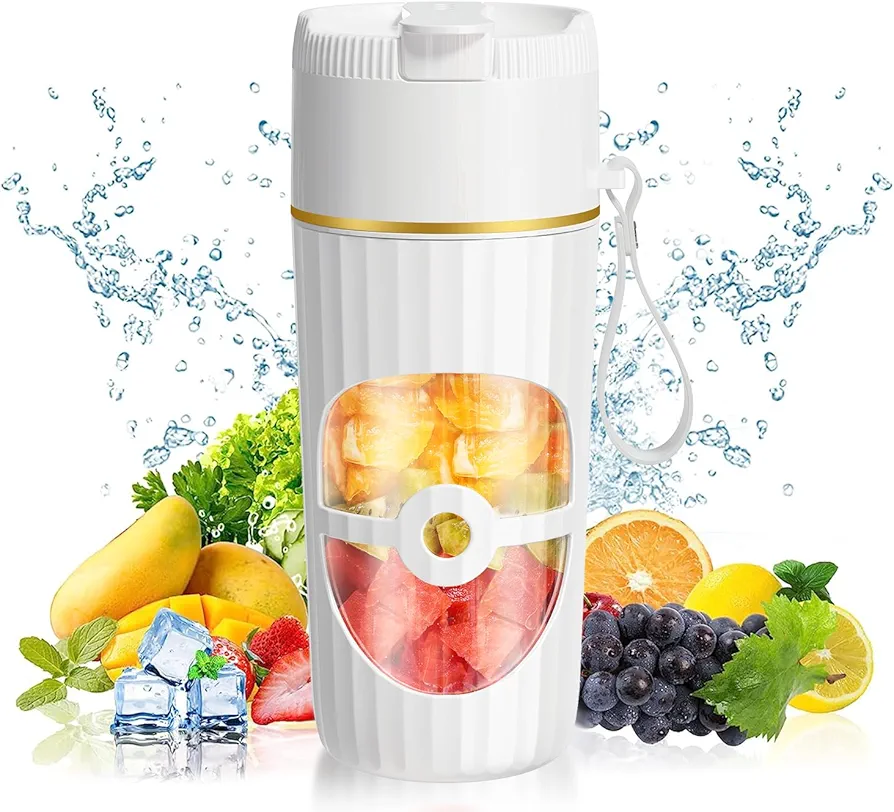 Glass Portable Blender for Smoothies and Shakes - USB-C Rechargeable, 15oz/450ml Mini Cordless Personal Smoothies Maker for Fruit Mixing, Ideal for Home, Travel, Beach, Office, and Sports Use (White)