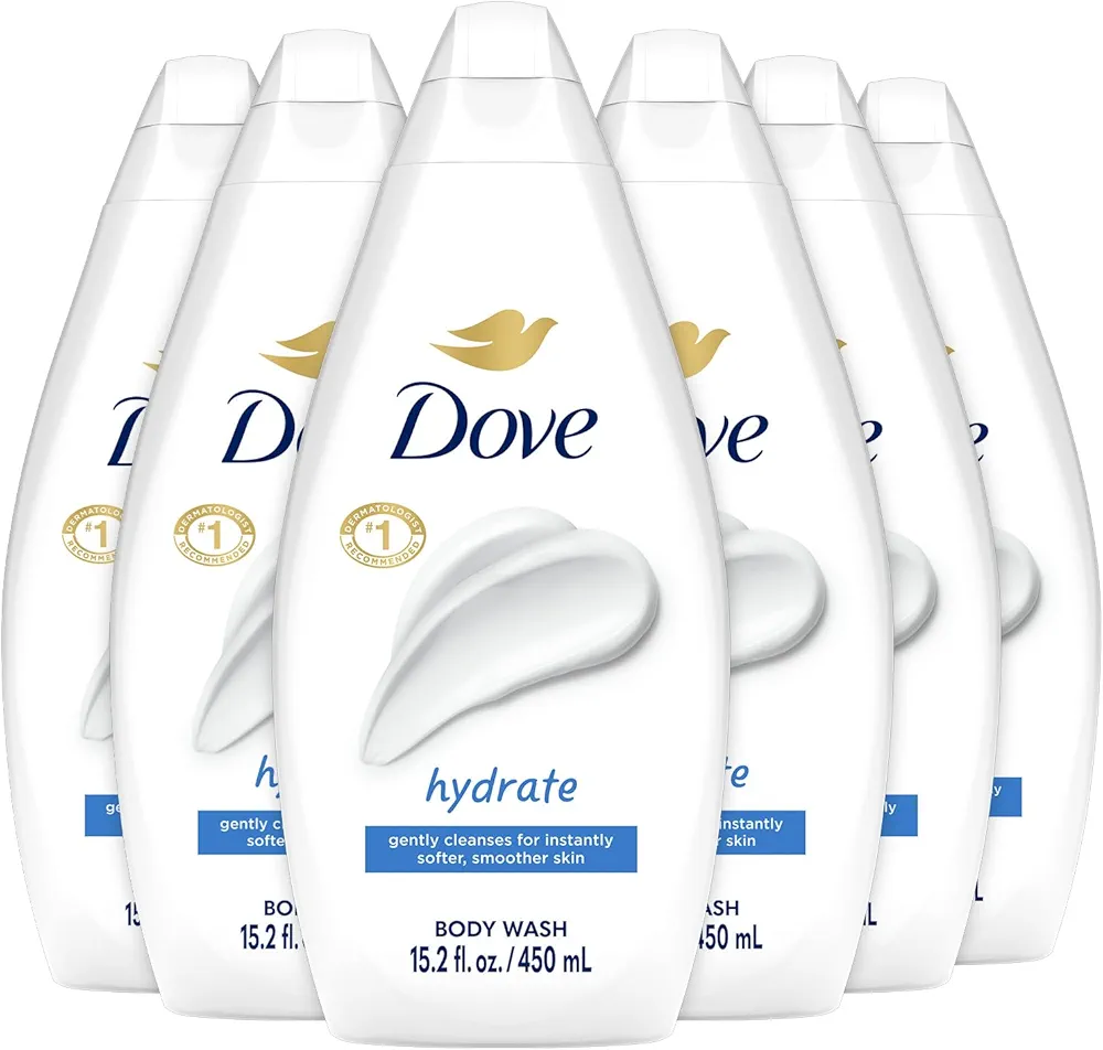 Dove Body Wash, Hydrate 6-Pack – Moisturizing Cleanser for Smooth, Soft Skin, 15.22 Oz Ea