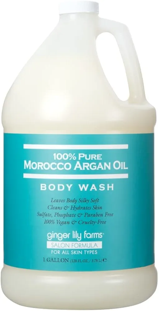 Ginger Lily Farms Salon Formula 100% Pure Morocco Argan Oil Body Wash for All Skin Types, 100% Vegan & Cruelty-Free, 1 Gallon (128 fl oz) Refill