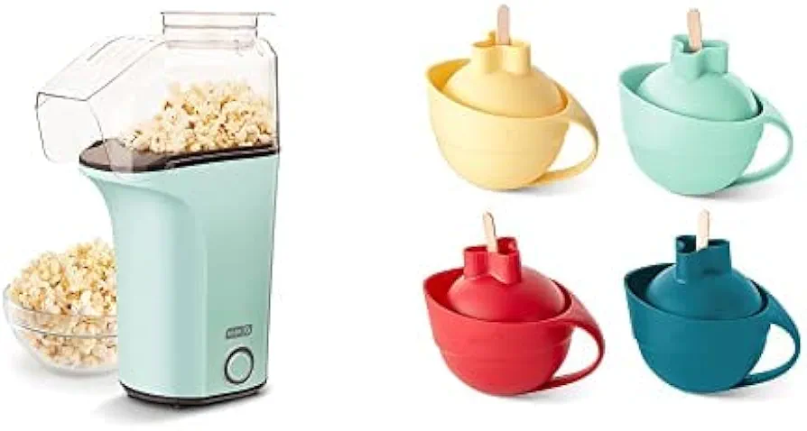 DASH Hot Air Popcorn Popper Maker with Measuring Cup, 16 Cups - Aqua & DASH Popcorn Ball Maker, Set of 4