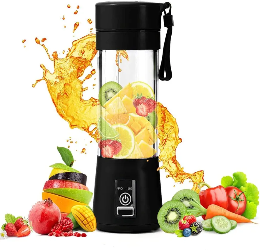 Portable Blender USB Rechargeable - Portable Blender for Shakes & Smoothies - 6 Blades-WENPIC- Fruit & Vegetable Juicer - For Travel Sports Kitchen - Mini Portable Blender (Upgraded Version, Black)