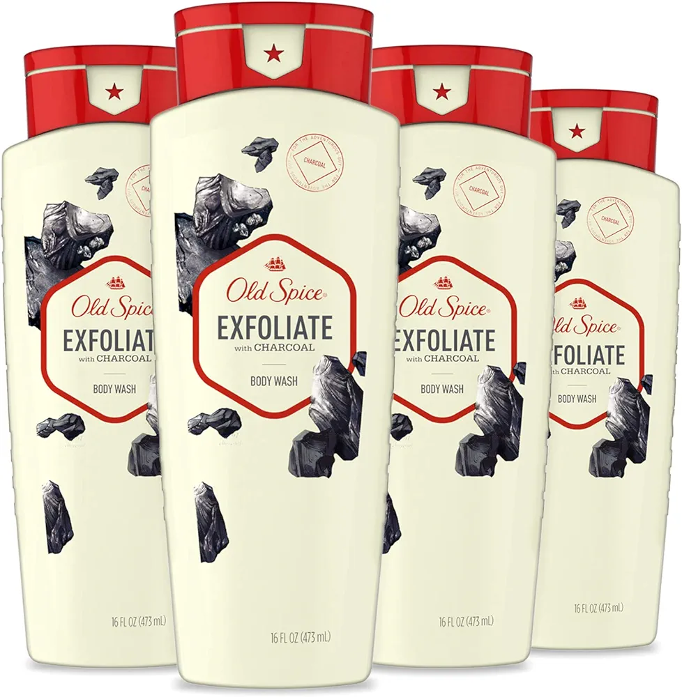 Old Spice Body Wash for Men, Exfoliate with Charcoal Scent, 16 Fl Oz (Pack of 4)