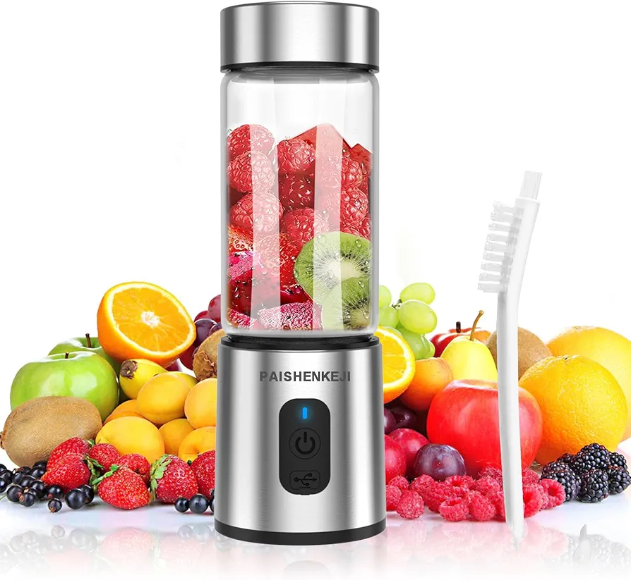 Glass Portable Blender for Smoothies: Personal Blender for Shakes and Smoothies USB Rechargeable, for Baby Food Travel Beach Office Sports Use