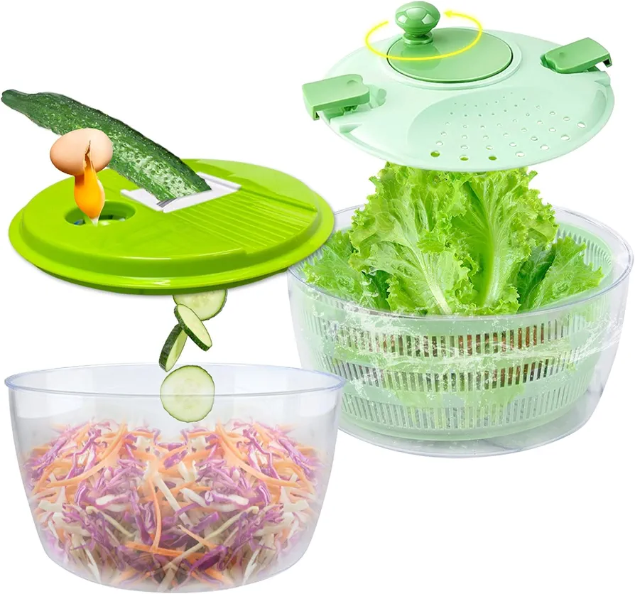 5 In 1 Salad Spinner, Large Salad Spinner with Vegetable Chopper, Drain, Bowl, And Colander, Multi-Use Lettuce Spinner, Fruit Washer, Wash, Spin and dry Salad Greens, Fruits & Vegetables (green)