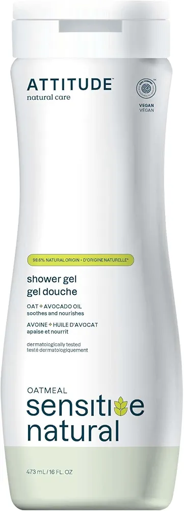 ATTITUDE Body Wash for Sensitive Skin with Oat and Avocado Oil, EWG Verified, Dermatologically Tested, Vegan, 16 Fl Oz