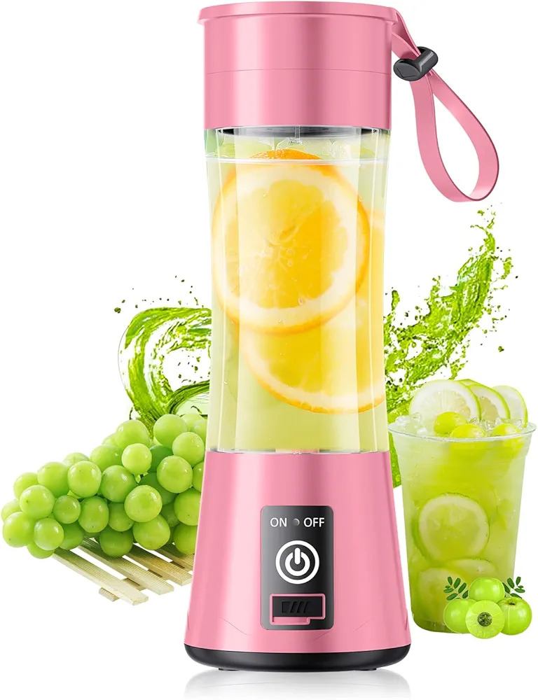 Portable Blender for Smoothies and Shakes - 14 Oz Cordless Personal Size Blender with 6 Blades, Freshly Squeezed for Sports/Travel/Home