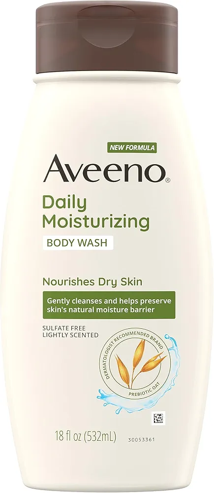 Aveeno Daily Moisturizing Body Wash for Dry Skin with Soothing Oat & Rich Emollients, Creamy Shower Cleanser, Gentle, Soap-Free and Dye-Free, Light Fragrance, 18 Fl Oz (Pack of 1)