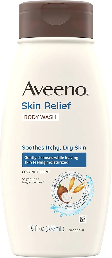 Aveeno Skin Relief Body Wash with Coconut Scent & Soothing Triple Oat Formula, Soothes Itchy, Dry Skin, Coconut Scented Cleanser is as Gentle as Fragrance Free, 18 fl. oz