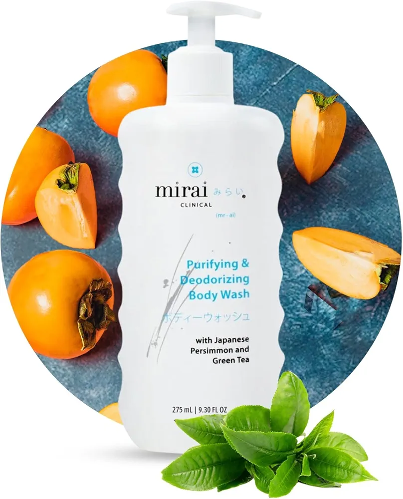 Mirai Clinical Body Wash for Strong Body Odor - Renewing Body Purifying & Deodorizing with Natural Persimmon & Green Tea Extracts - Nonenal Body Odor Eliminator for Women & Men - 9.29 Fl oz