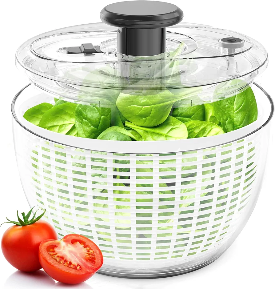 Fullstar Large Salad Spinner- Lettuce Spinner, Fruit Washer Spinner, Fruit Dryer Spinner, Fruit Spinner Dryer, Fruit Cleaner Spinner, Salad Spinners Salad Dryer, Vegetable Spinner - 6.3 Quart (White)