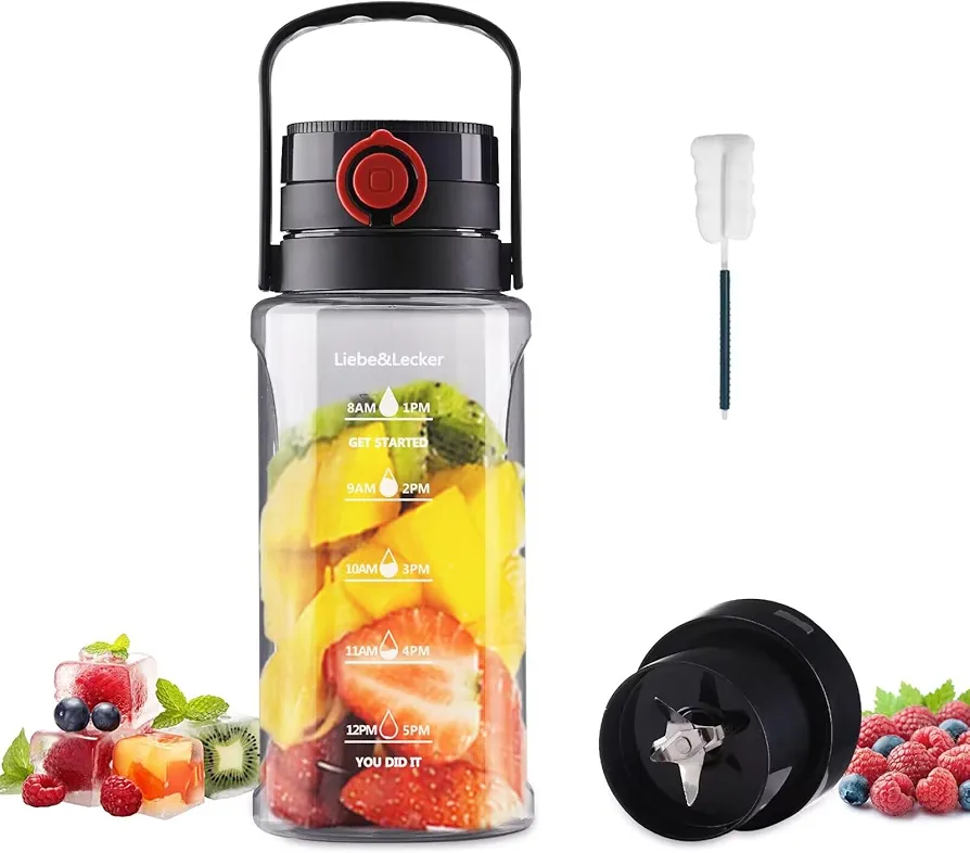 Liebe & Lecker 3-in-1 Portable Blender, Cordless Personal Blender for Protein Shakes with 35oz water bottle, Drink Time Marker, BPA Free, Leak-proof Lid, Type-C Rechargeable for Gym,Outdoor Sports.