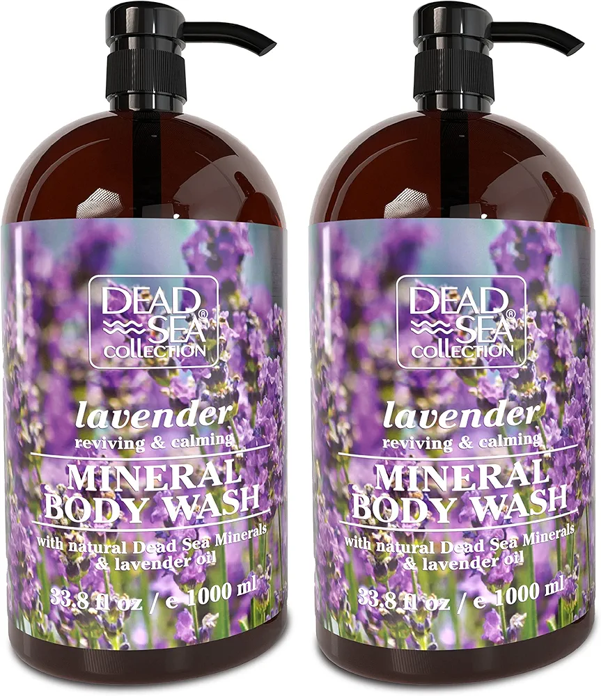 Dead Sea Collection Lavender Body Wash for Women and Men - with Pure Dead Sea Minerals and Lavender Oil - Gentle Cleanses and Moisturizes Skin - Pack of 2 (67.6 fl. oz)