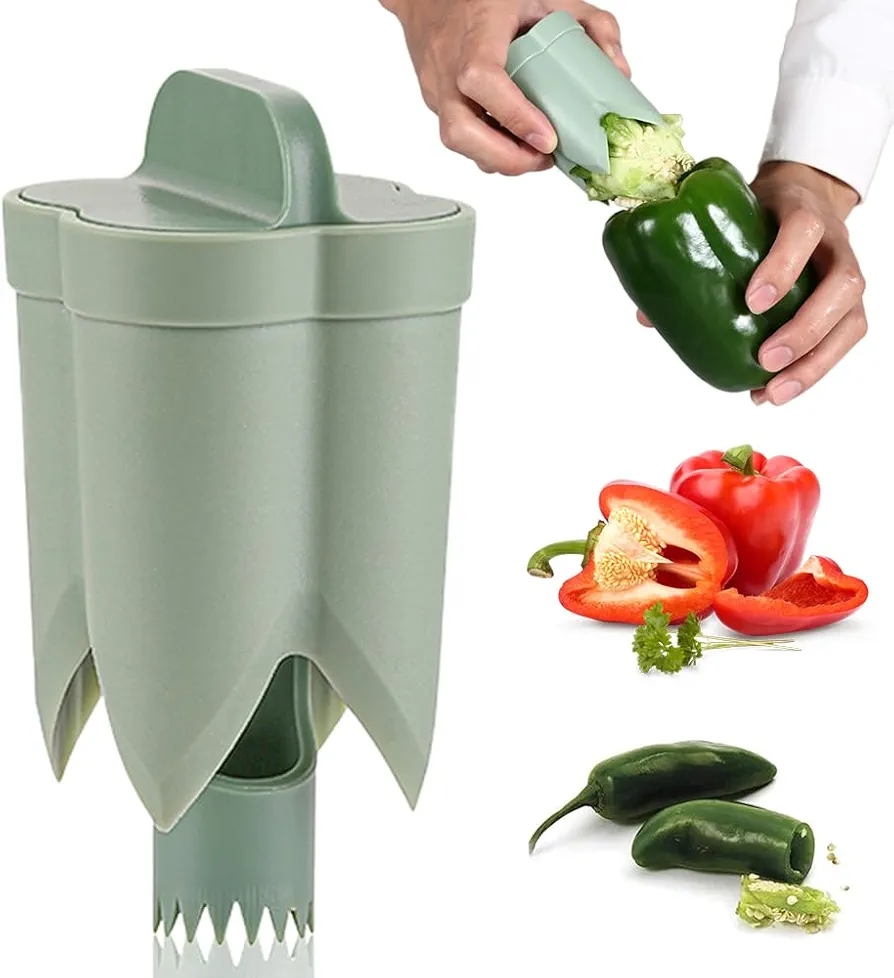 Pepper Seed Corer Remover, 2024 New 2 in 1 Bell Pepper Cutter Pepper Porer Seed Remover Tool, Quickly Cutting and Deseeding Bell Pepper Corer Tool for Vegetables Kitchen Gadget (1)