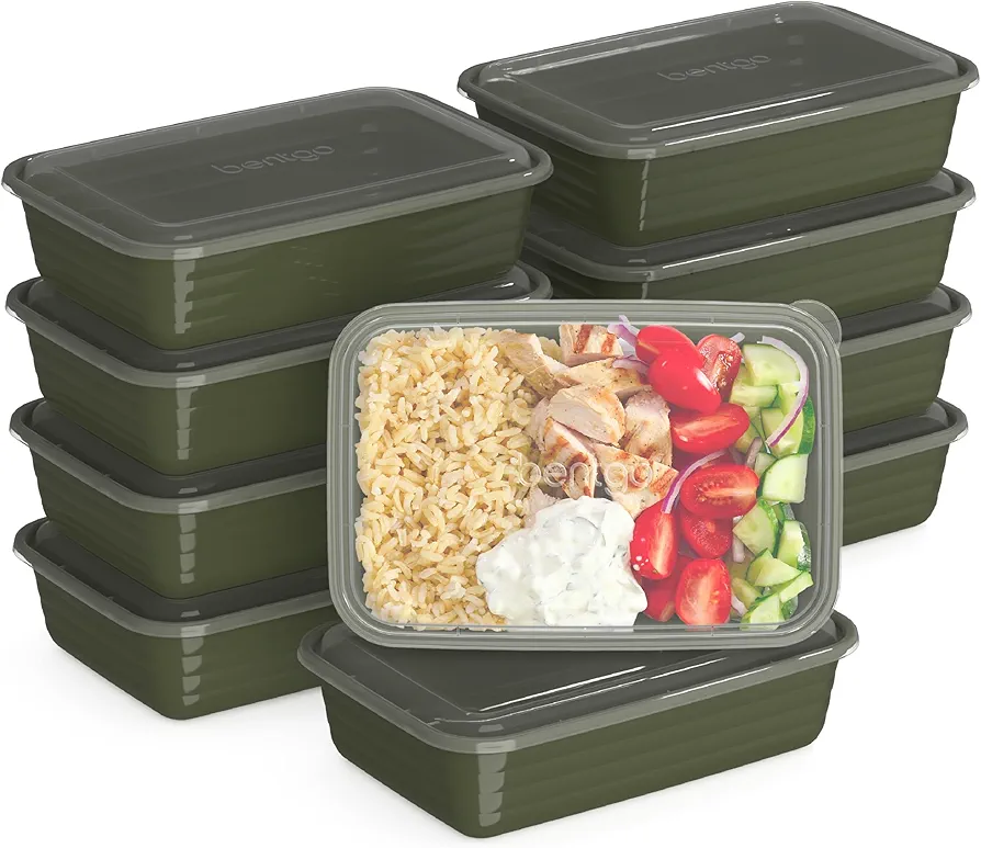 Bentgo 20-Piece Lightweight, Durable, Reusable BPA-Free 1-Compartment Containers - Microwave, Freezer, Dishwasher Safe - Khaki Green