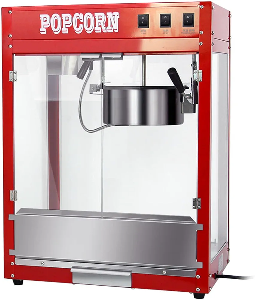 Commercial Popcorn Maker, 1600W Hot Air Popcorn Machine, Low Fat Popcorn Popper, Perfect for Home, Party and Family,Red1