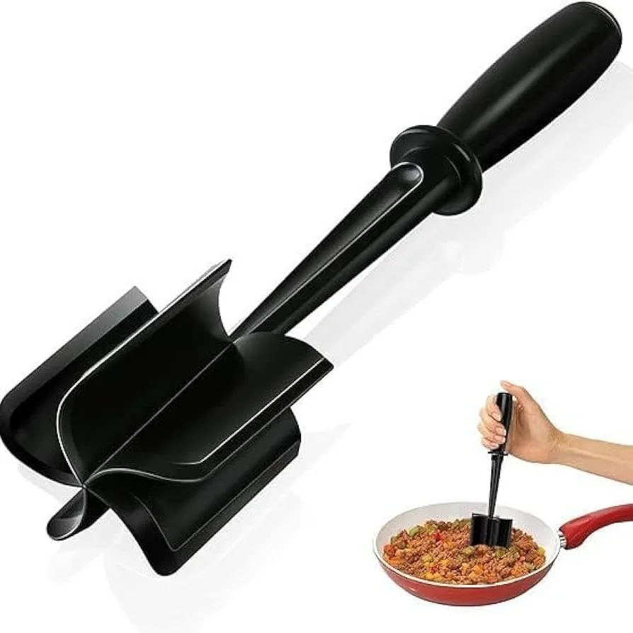 Meat Chopper,5 Blade Heat Resistant Nylon Meat Chopper,Nylon Ground Beef Chopper Tool And Meat Fork,Ground Meat Smasher.Easy Cleaning,Black.