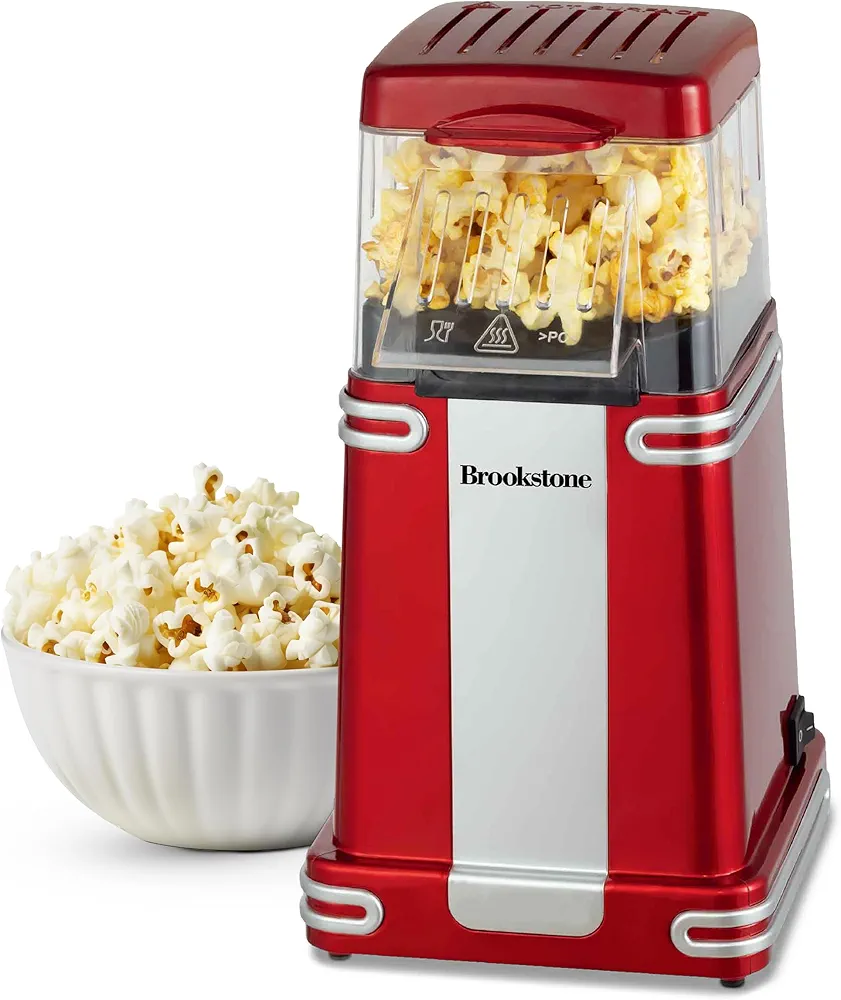 Brookstone Classic Style Popcorn Machine, Air Popper Popcorn Maker Machine Electric, Nostalgia Movie Theatre Popcorn Style, Makes 2 Cups, No Oil, Food Safe, Nostalgia Popcorn Maker, Holiday Gift