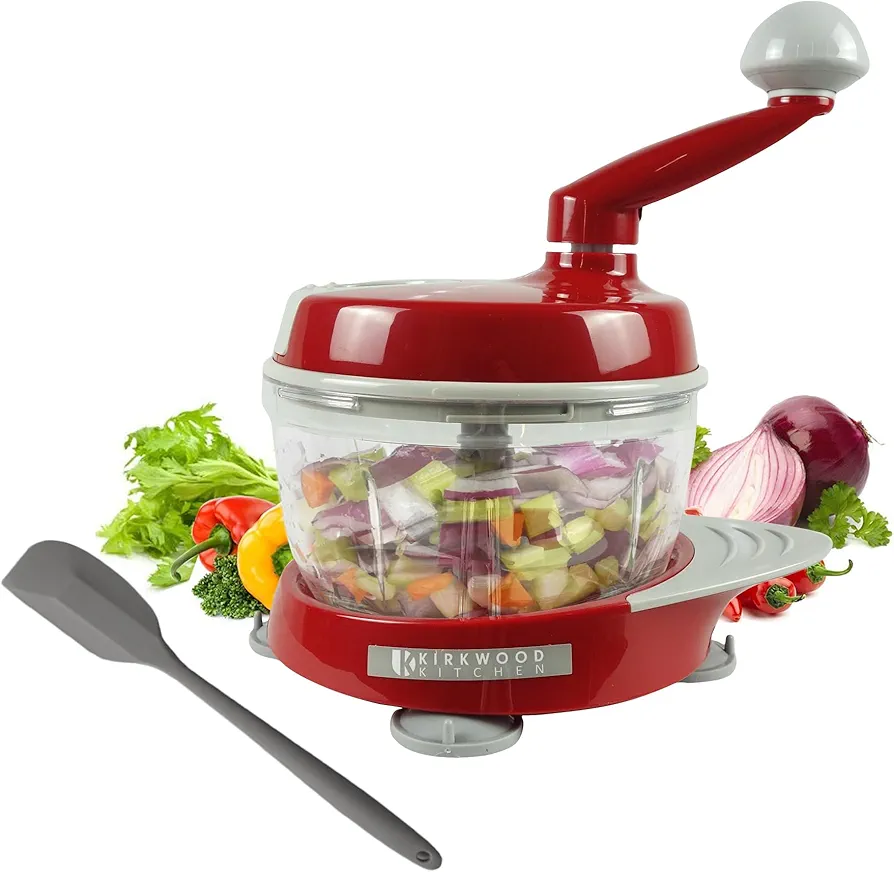 KIRKWOOD KITCHEN Multi-function Manual Food Processor Kitchen Meat Grinder Vegetable Chopper, Slicer Spinner Dicer for Fruits, Herbs, Lettuce, Salad Foods