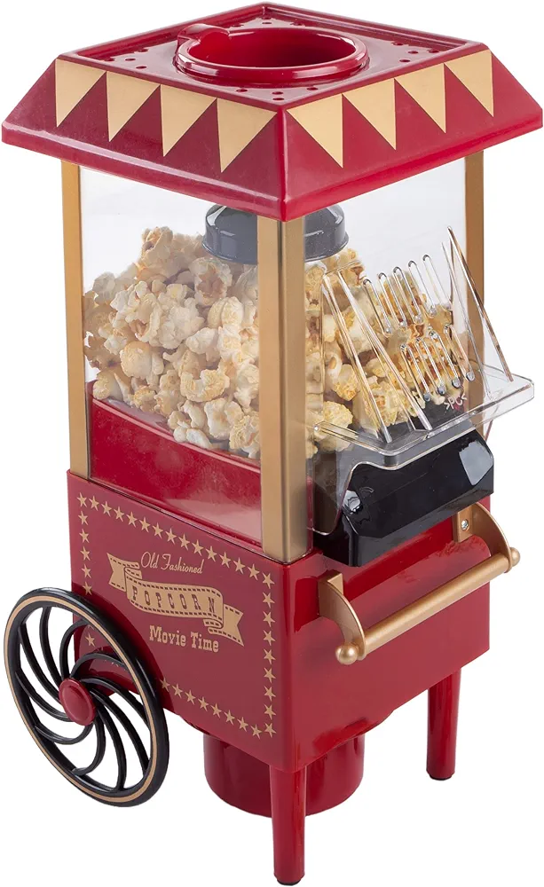 Air Popper Popcorn Maker - Hot Air Popcorn Popper - 6-Cup Vintage Style Oil Free Countertop Popcorn Machine with Measuring Cap - Movie Night Supplies by Great Northern Popcorn (Red)