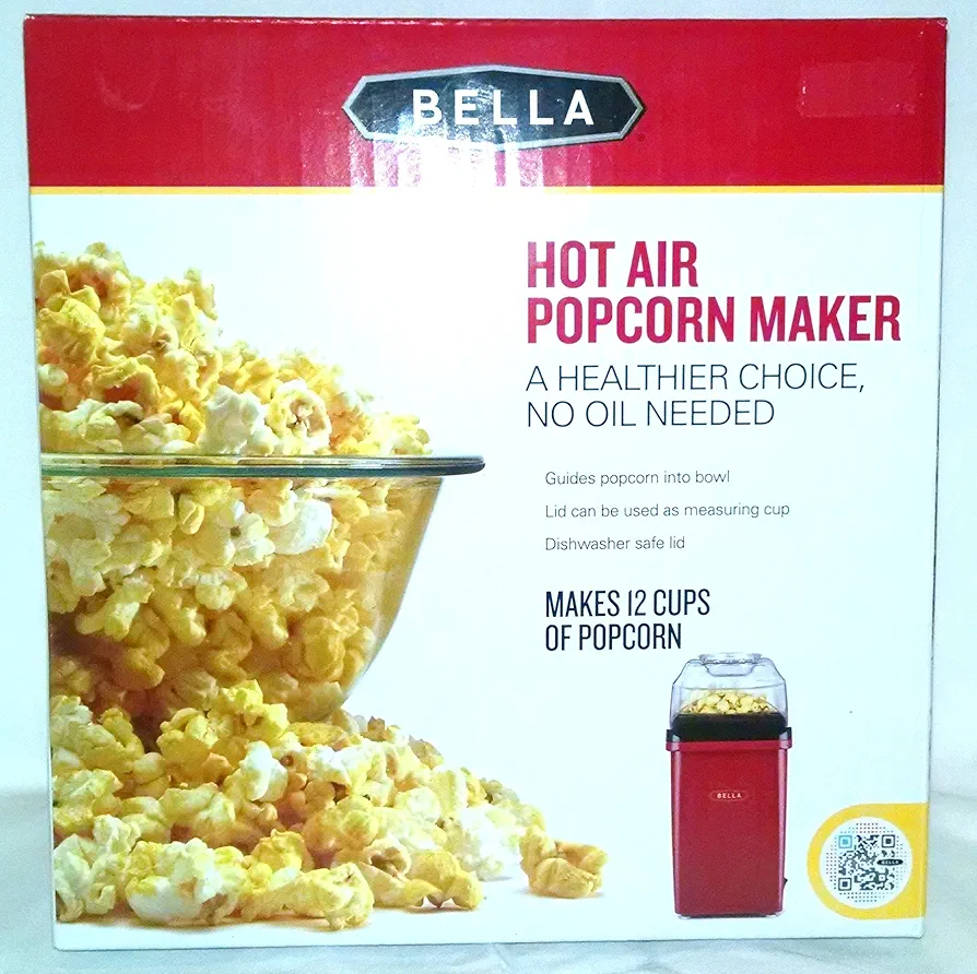 Bella Hot Air Popcorn Maker, a Healthier Choice, No Oil Needed, Makes 12 Cups