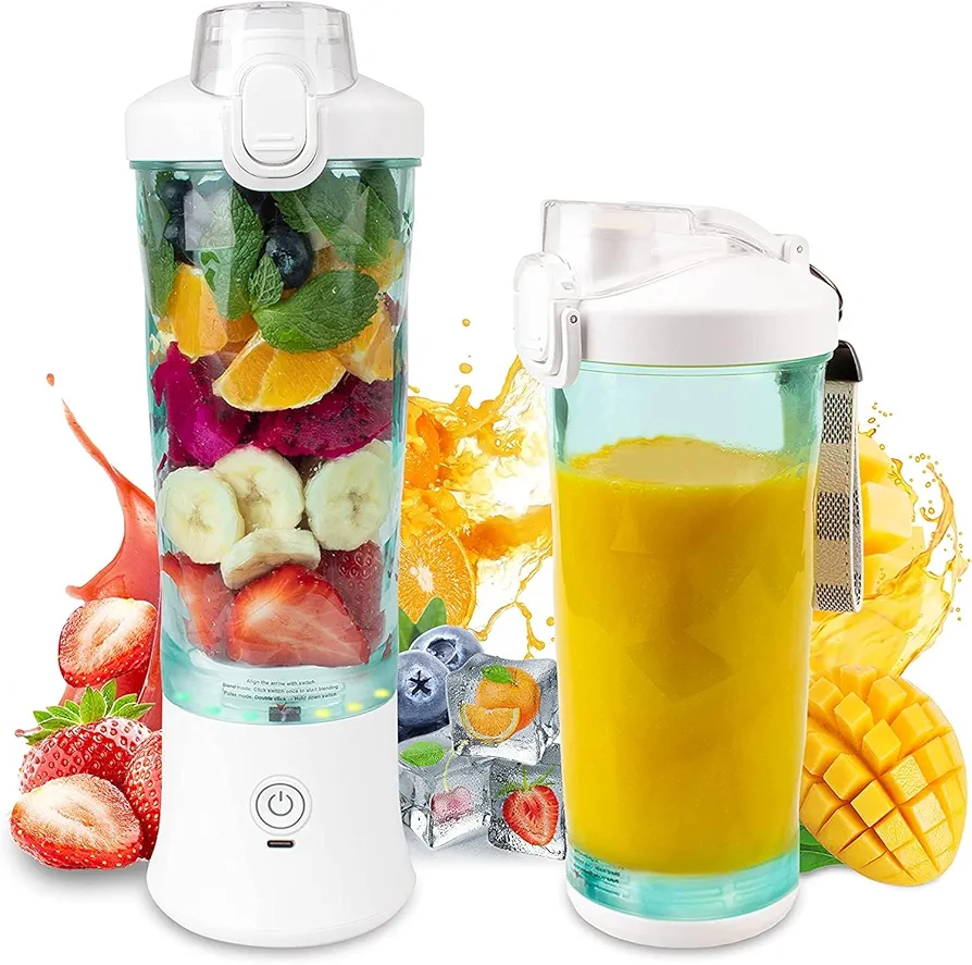 UPMSX Smoothie Blender, Personal Blender for Shakes and Smoothies with 6 Blades, 600ML Portable Blender Rechargeable USB with BPA Free Blender Cup and Lid, Mini Blender for Home, Travel