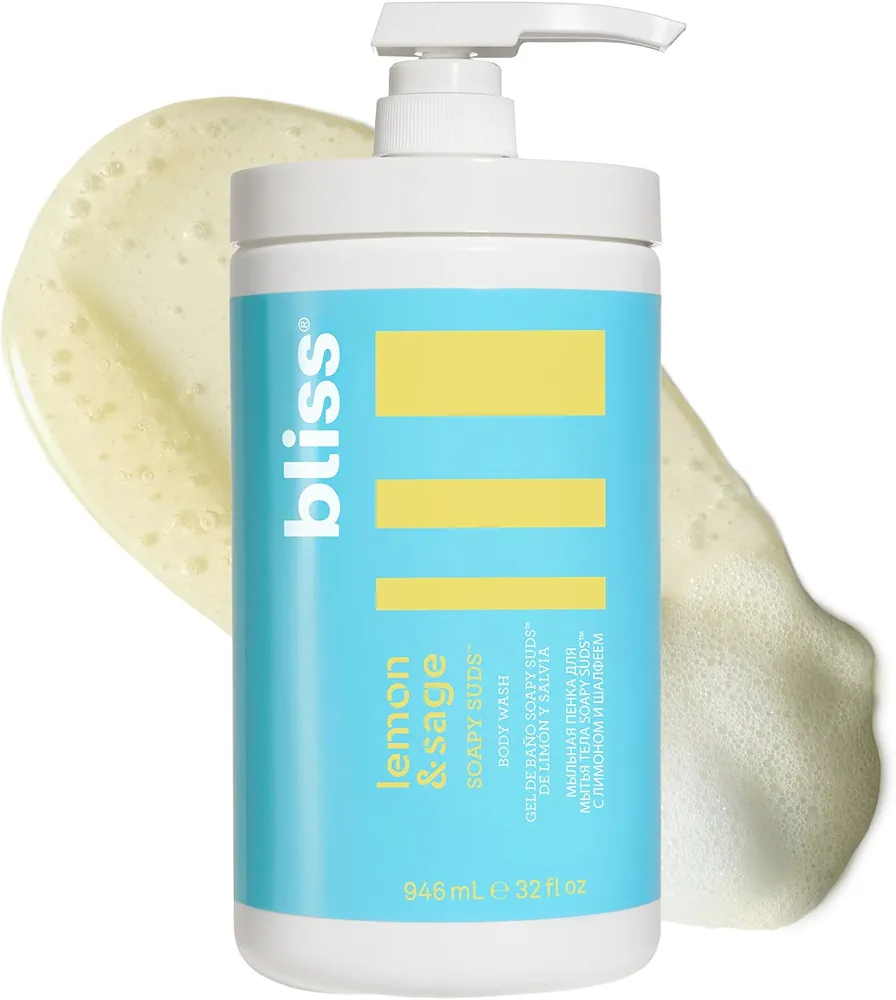 Bliss Soapy Suds Body Wash - Lemon and Sage - 32 Fl Oz - Gentle and Hydrating for Supremely Soft Skin - Paraben Free - Vegan & Cruelty Free