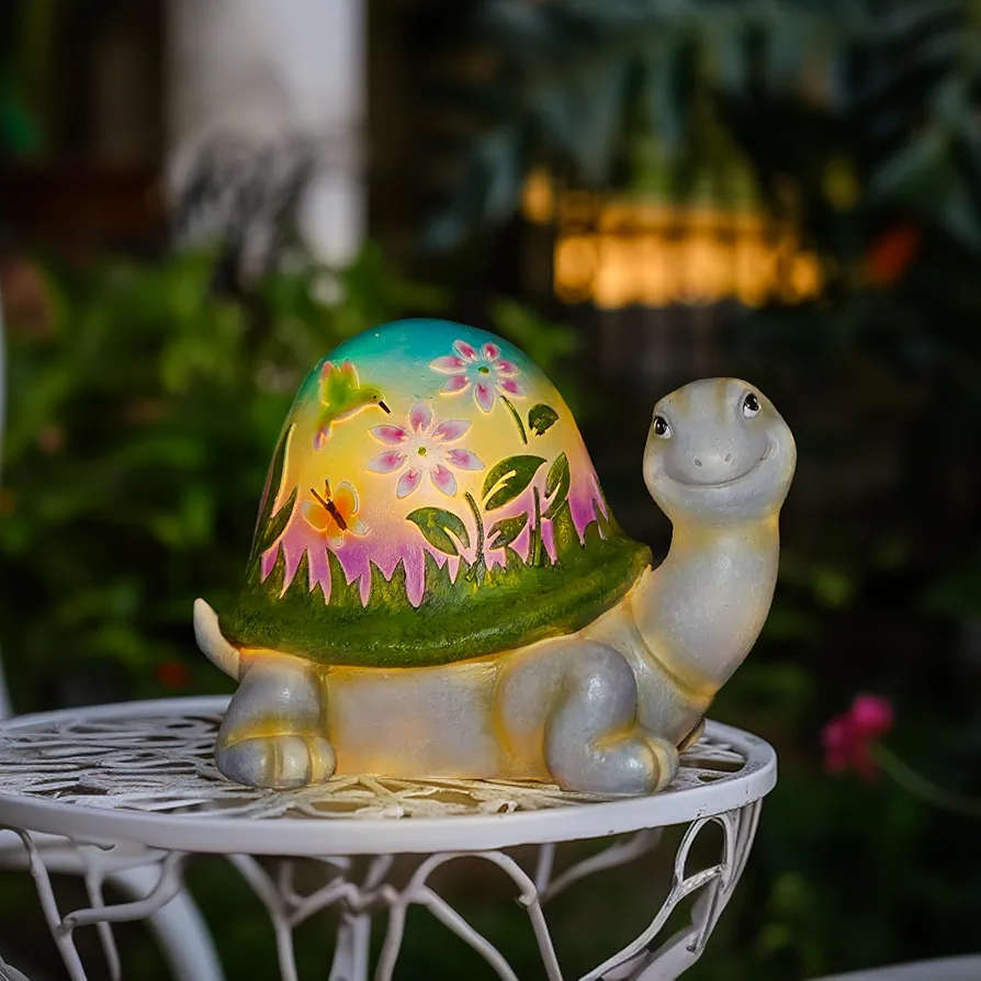 MININOVA Solar Turtle Garden Statues with Hand-Painted Pattern Resin Sculptures Yard Decorations for Outside Outdoor Patio Porch Housewarming Birthday Gifts for Children Women