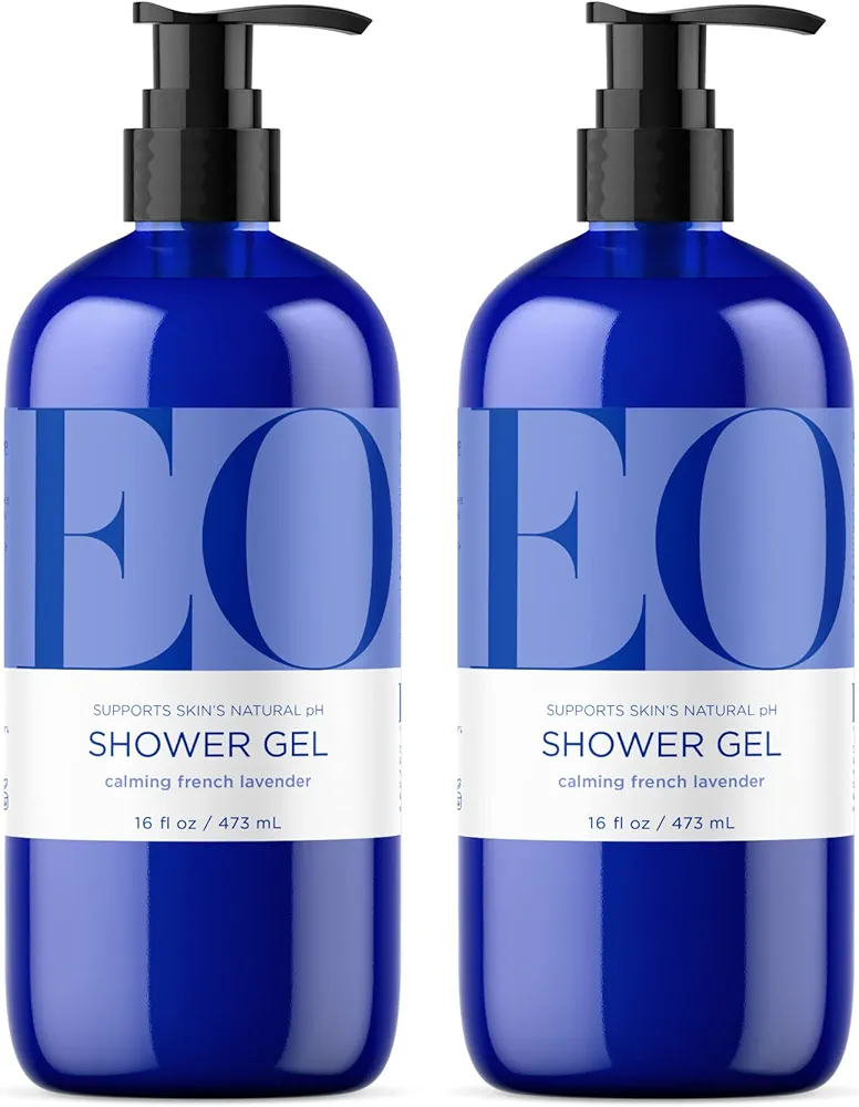 EO Shower Gel Body Wash, 16 Ounce (Pack of 2), Lavender, Organic Plant-Based Skin Conditioning Cleanser with Pure Essentials Oils