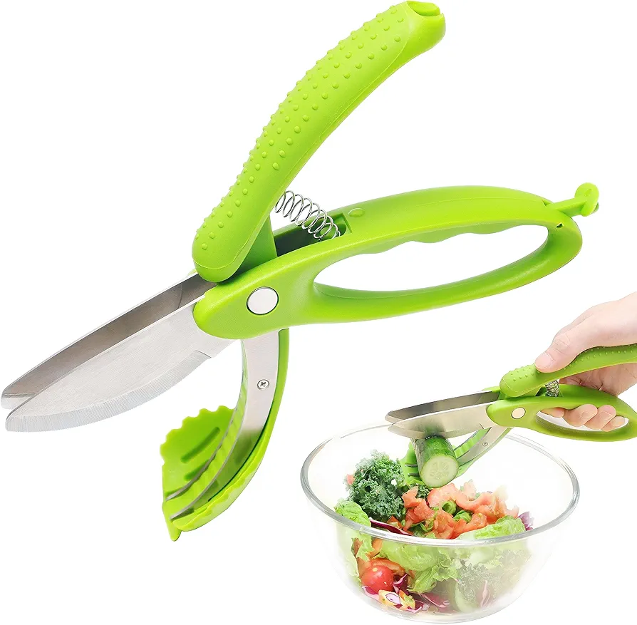 Salad Scissors Double Blade, Salad Cutter, Stainless Steel Sharp Kitchen Gadget, All Purpose Chopper for Herb Fruit Vegetable for Salad Enthusiasts