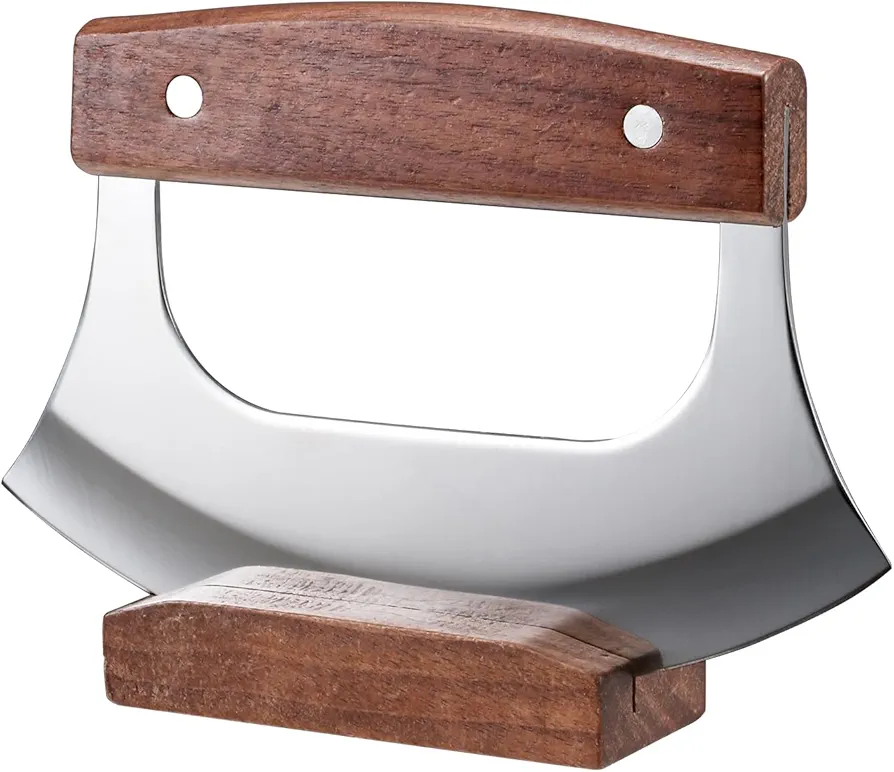 Ulu Knife - Sharp Rocker Mezzaluna Knife with Stand for Cutter Pizza, Meat, Vegetables, Herbs