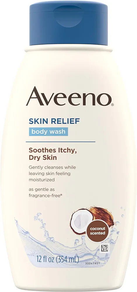 Aveeno Skin Relief Body Wash with Coconut Scent & Soothing Oat, Gentle Soap-Free Body Cleanser for Dry, Itchy & Sensitive Skin, Dye-Free & Allergy-Tested, 12 fl. oz