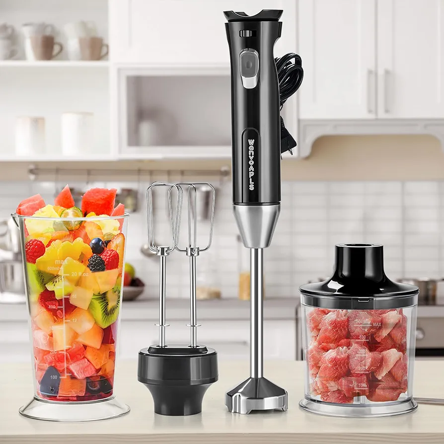 Immersion Blender Handheld, Portable Blender, Hand Blender, Emulsion Blender Handheld with Sharp Blades, Kitchen Gadgets, Perfect for Smoothies, Soups, and Sauces - Compact and Easy to Clean