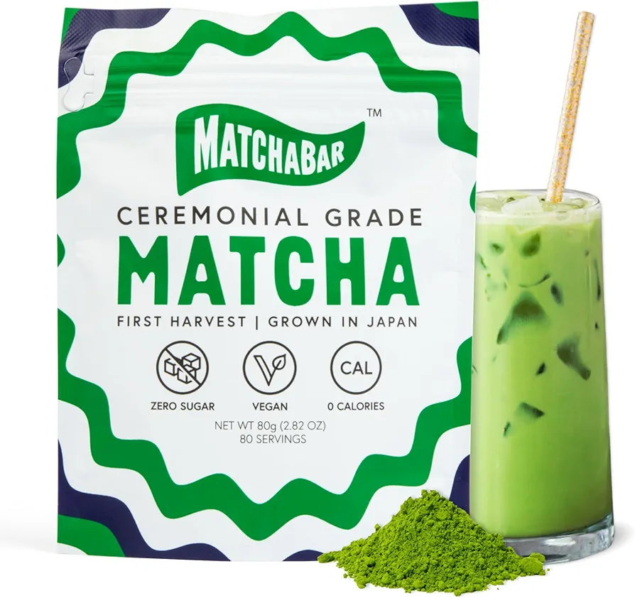 Matchabar Matcha Powder (80g) - Ceremonial Grade Authentic Japanese Matcha Green Tea Powder - Matcha Green Tea Powder Harvested in Japan - Matcha Tea Powder Latte - Zero Sugar, Vegan & 0 Calories