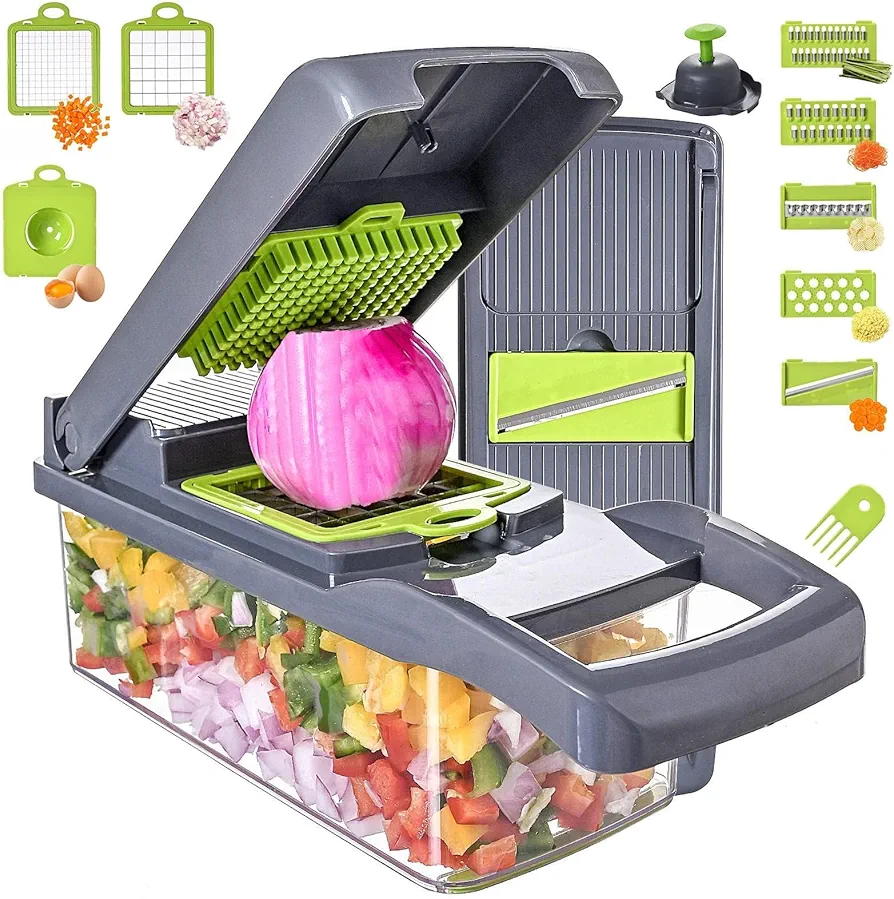 Vegetable Chopper Slicer 13-in-1 with Spice Chopper Set 7 Blades Veggie Dicer Onion Fruit Cutter