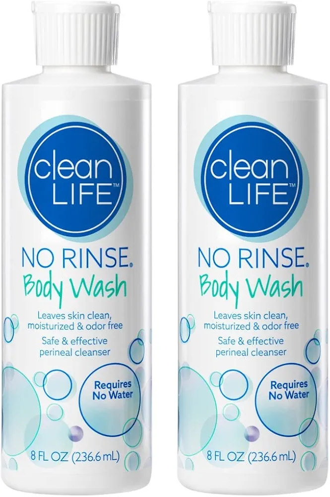 No-Rinse Body Wash, 8 fl oz - Leaves Skin Clean, Moisturized and Odor-Free, Rinse-Free Formula (Pack of 2)