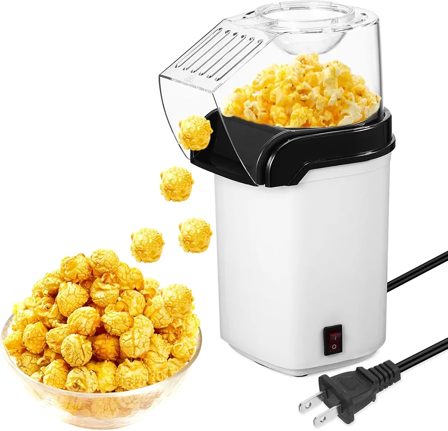 3.5 Quarts Hot Air Popcorn Popper Maker, Popcorn Machine High Popping Rate, 1200w, 2 Min Fast Popping Air Popper Popcorn Maker, No Oil, Food Safe Mini Popcorn Machine, Popcorn Popper for Home