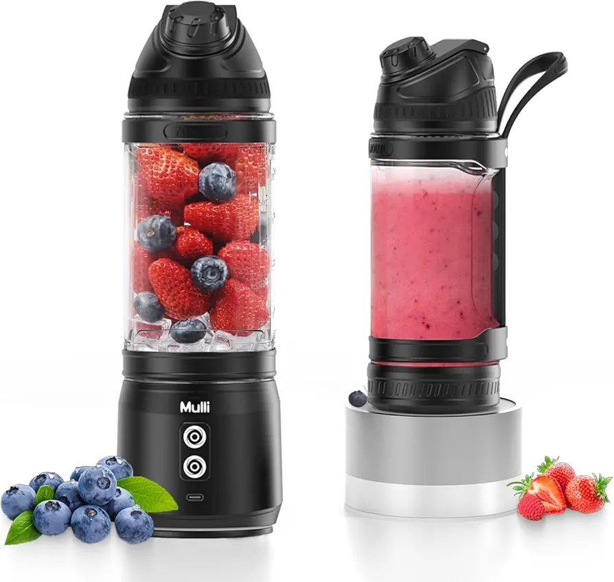 Mulli Portable Blender, 24oz Travel Blender for Shakes and Smoothies, USB Rechargeable Mixer with a Lid for Travel Gym