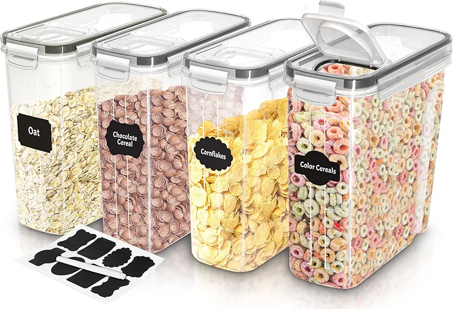 Utopia Kitchen Cereal Containers Storage - Liter Airtight Food Storage Containers & Cereal Dispenser For Pantry Organization And Storage (Clear, 4 Liter Pack of 4)