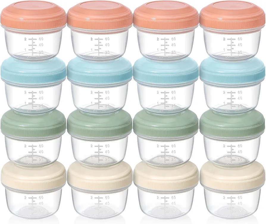 [16 Pack] 4 oz Small Containers with Lids, Reusable Plastic Containers for Snack and Puree, Salad Dressing Container to Go, Deli Containers, Freezer Baby Food Containers, Dishwasher Safe, BPA Free