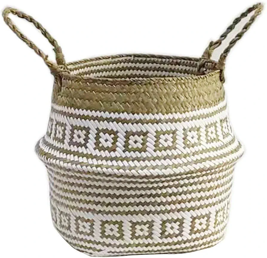 LINSINCH Cache Pot Jardinage Outillage De Jardin DéCoration Outils Seagrass Panier en Osier Pot De Fleurs Panier Pliant Sale Panier De Rangement pour DéCoration VéGéTale IntéRieure (Blanc 32×28cm)