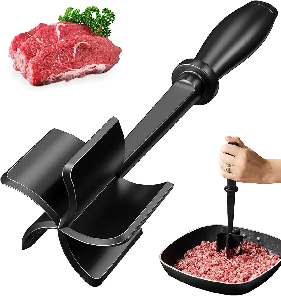 Meat Chopper for Ground Beef - Heat Resistant Masher & Smasher - Hamburger Smasher Tool - Meat Fork - Non-Stick Mix Chopper - Nylon Meat Chopper - Kitchen Utensils