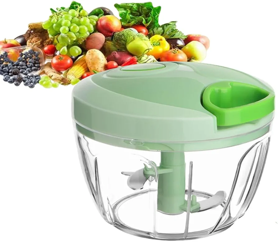 Vegetable Chopper Manual Food Chopper with Container, Hand Pull String Veggie Cutter for Salad Garlic Nut Onion