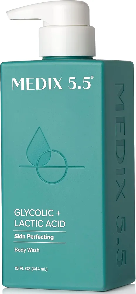 Medix 5.5 Body Scrub Skin Care Glycolic Acid Exfoliating Body Cleanser KP Bump Eraser | AHA + Lactic Acid Anti Aging All Skin Type Wash | Keratosis Pilaris & Acne | Foaming Body & Face Wash, 15 Fl Oz