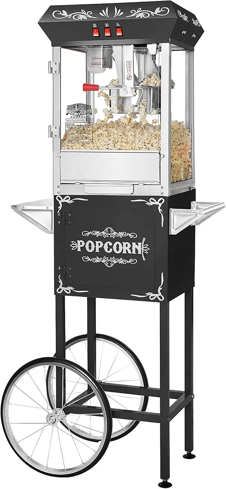 GREAT NORTHERN POPCORN Black 8 oz. Ounce Foundation Vintage Style Popcorn Machine and Cart