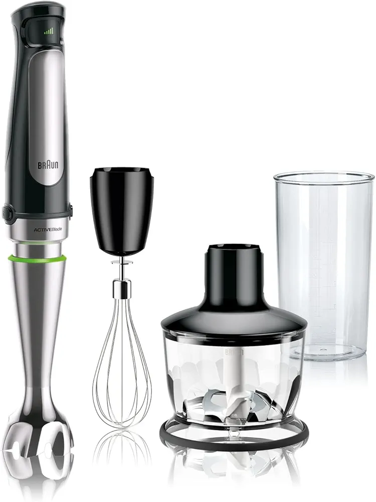 Braun MultiQuick 7 3-in-1 Immersion Hand Blender with Variable Speed and Patented Technology - Includes 2-cup Chopper, Whisk + Beaker for Fast Blending, Stainless Steel, MQ7035X