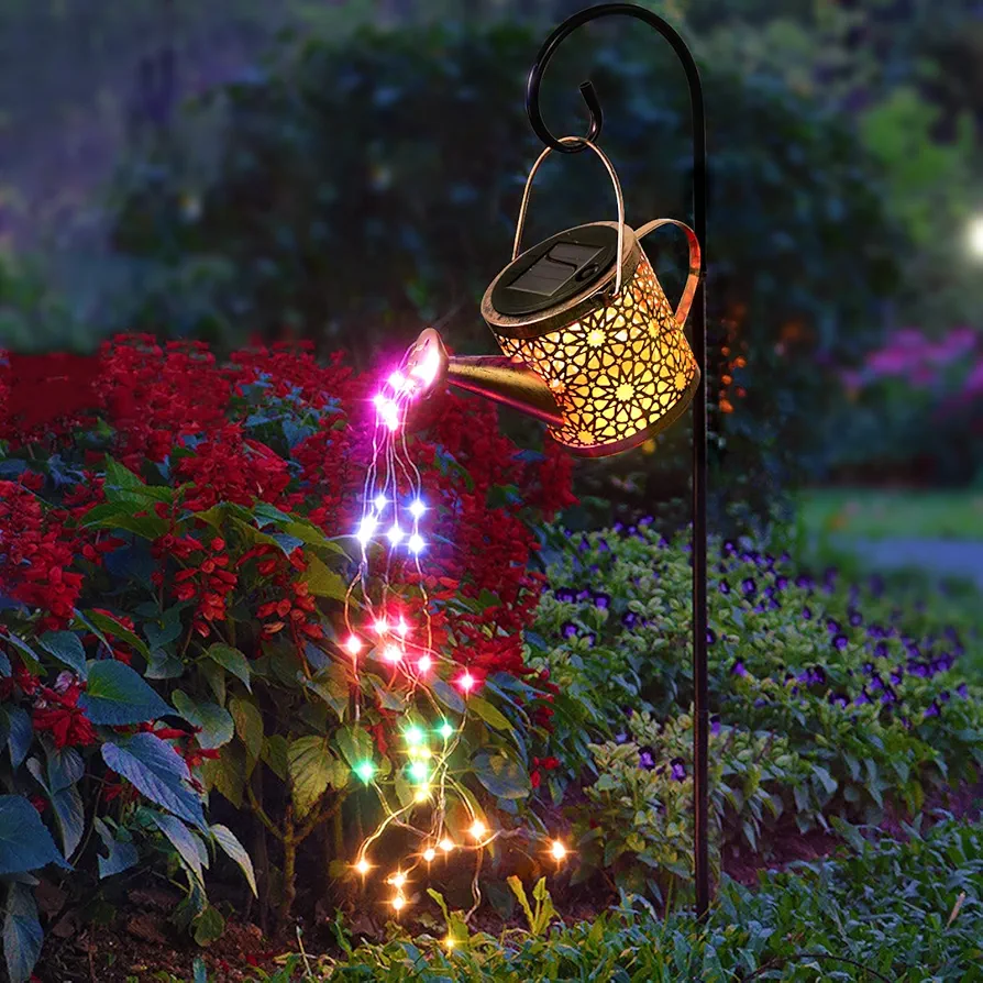 Solar Lights Outdoor Decorative, Metal Solar Watering Can Lights Waterproof, Small Hanging Solar Garden Decor Yard Lights Outside Patio Lawn Decorations, Gifts for Mom Grandma Women Birthday(colorful)