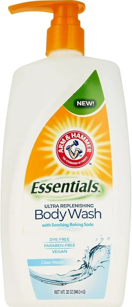 Arm & Hammer Essentials Ultra Replenishing Body Wash, Clear Water, 32 Ounce