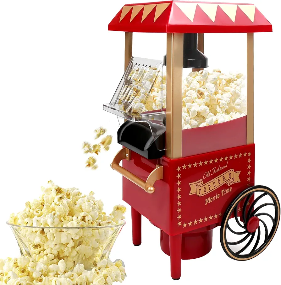 Hot Air Popcorn Machine, Popcorn Maker, 1200W Home Electric Popcorn Popper with Kernel Measuring Scoop, Healthy Oil-Free & BPA-Free for Home, Birthday Party, Movie Night or Christmas (Small)